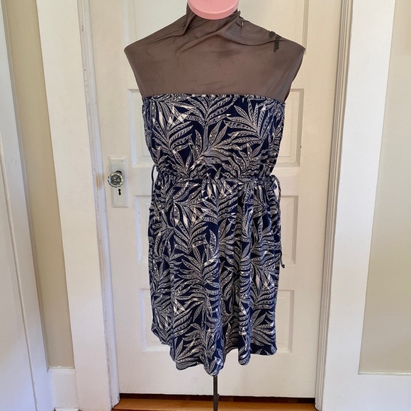 Volcom Strapless Navy Blue Tropical Print Dress Small - Picture 1 of 6